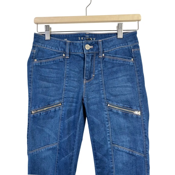 White House Black Market Steampunk The Skinny Crop Zipper Dark Wash Jeans 00 - Picture 2 of 6